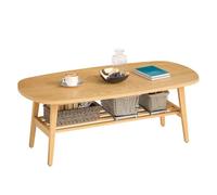 Homcom mesa de centro de 2 niveles, mesa baja para salón moderno con estante abierto inferior y patas de madera de caucho, para sala de estar, dormitorio, 120x60x42cm, natural