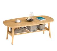 HOMCOM Mesa de Centro de 2 Niveles, Mesa Baja para Salón Moderno con Estante Abierto Inferior y Patas de Madera de Caucho, para Sala de Estar, Dormitorio, 120x60x42cm, Natural
