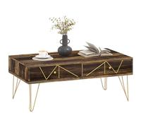HOMCOM Mesa de Café de Madera Mesa de Centro con Gran Tablero y 2 Cajones Diseño de Lujo Elegante Decoración con Líneas Doradas Aosom España