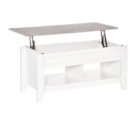 HOMCOM Mesa de Centro Elevable Blanca 105x50x49 cm con Encimera Imitación Mármol y 2 Compartimentos para Café Aosom España