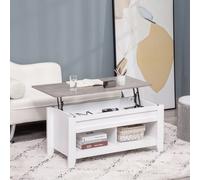 HOMCOM Mesa de Centro Elevable con 2 Compartimentos Salón Comedor 105x50x49 cm White