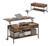 HOMCOM Mesa de Centro elevable con Compartimento Oculto y Estante Inferior, Mesa de Centro de Estilo Industrial de Madera y Metal, marrón rústico