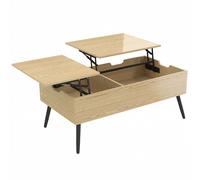 HOMCOM Mesa de centro elevable con doble tablero, mesa de salón con compartimento oculto y patas en metal, madera natural