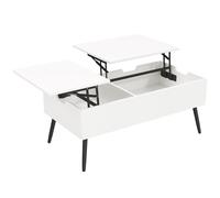 HOMCOM Mesa de Centro Elevable con Doble Tablero y Compartimento Oculto Blanco para Salón Aosom España