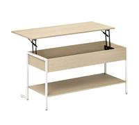 HOMCOM Mesa de Centro Elevable Mesa de Café con Cierre Suave Espacio Oculto de Almacenaje y Estante Abierto 95x40x59 cm Natural y Blanco