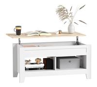 HOMCOM Mesa de Centro Elevable Mesa de Café con Encimera Elevable 2 Compartimentos Abiertos y Espacio Oculto de Almacenaje 105x50x49 cm Blanco y Natural