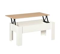 HOMCOM Mesa de Centro Elevable Mesa de Café con Encimera Elevable Espacio Oculto de Almacenaje 100x50x45-58,5 cm Blanco y Natural