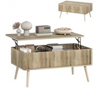 HOMCOM Mesa de Centro Elevable, Mesa de Café para Salón, Comedor, con Compartimentos Ocultos de Almacenaje y Patas de Pino, 91x56-80,5x43-57,5 cm, Roble