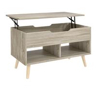 HOMCOM Mesa de centro elevable, mesa de salón con compartimento oculto y estantes abiertos, 75 x 40 x 58 cm, madera natural