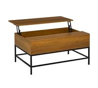 HOMCOM Mesa de Centro Elevable Mesita de Comedor Mesa de Café Versátil con Almacenaje Oculto Patas de Metal para Salón Comedor 90x60,5x45,5 cm Teca