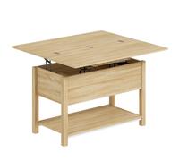 HOMCOM Mesa de Centro Elevable y Extensible con Compartimento Oculto y Estantería Abierta 100x45x50,5 cm Madera Natural Aosom España