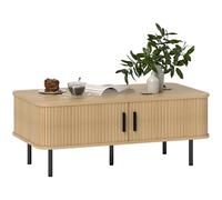 HOMCOM Mesa de Centro Mesa Baja para Salón con 2 Puertas Correderas Tipo Persiana 2 Compartimientos y Patas de Acero para Sala de Estar Dormitorio 100x55x40 cm Roble