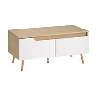 Homcom mesa de centro, mesa baja para salón moderno con 2 cajones, patas de madera de pino, para sala de estar, dormitorio, 100x50x46cm, roble