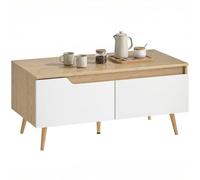 HOMCOM Mesa de Centro, Mesa Baja para Salón Moderno con 2 Cajones, Patas de Madera de Pino, para Sala de Estar, Dormitorio, 100x50x46cm, Roble