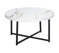 HOMCOM Mesa de Centro Mesa de Salón Redondo con Encimera Símil Mármol y Marco de Metal para Oficina Dormitorio Comedor Estilo Moderno 80x80x45 cm Blanco