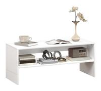 HOMCOM Mesa de Centro Mueble Auxiliar con Compartimento Abierto Mesa de Café para Salón Comedor 100x40x41,5 cm Blanco Brillante