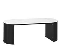 HOMCOM Mesa de centro ovalada, mesa auxiliar con aspecto de mármol, esquinas redondeadas y patas gruesas, 110 x 50 x 40 cm, negro