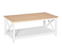 HOMCOM Mesa de Centro para Salón Café con Estante de Almacenamiento Inferior Diseño Moderno 116x60x48 cm Natural y Blanco Aosom España
