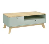HOMCOM Mesa de centro para salón, mesa auxiliar rectangular con cajón, puerta y compartimento abierto, verde claro y roble Aosom España