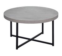HOMCOM Mesa de centro redonda efecto hormigón encerado de madera y metal, diámetro 80 x 45 cm, base cruzada