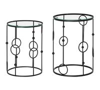 HOMCOM Mesa de centro redonda Juego de 2, Mesas auxiliares nido con tapa de cristal templado y estructura de acero para salón, Negro