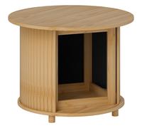 HOMCOM Mesa de centro redonda mesa de salón de bambú con almacenamiento oculto y puerta deslizante 60x45 cm Madera Natural Aosom España