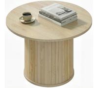 HOMCOM Mesa de Centro Redonda para Salón Base de Columna Ø60x40cm Natural | Mesa Baja, con Listones, para Sala de Estar, Dormitorio