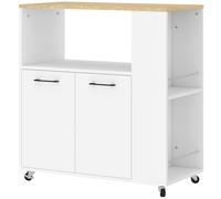 HOMCOM Mesa de Cocina con Ruedas, Isla Central de Cocina con Estante Ajustable, 75x40x80,5cm, Blanco