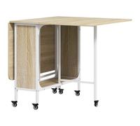 HOMCOM Mesa de Cocina Plegable con Ruedas Alas Abatibles y Estante Mesa Plegable para Salón 130x80x74 cm Madera Natural