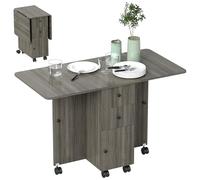 HOMCOM Mesa de cocina plegable mesa de comedor plegable 2 paneles abatibles con 2 cajones 1 armario Gris Aosom España