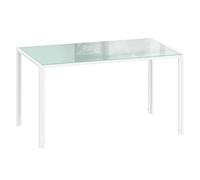 HOMCOM Mesa de Comedor de Cristal, Mesa Rectangular para 6 Personas con Patas de Metal, para Cocina, Salón, 140x80x75 cm, Blanco
