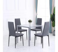 HOMCOM Mesa de Comedor de Cristal para 4 Personas con Patas de Metal 75x75x75 cm Gris