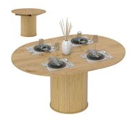 HOMCOM Mesa de Comedor Extensible Redonda, 110-150 cm, Mesa de Cocina Extensible, para 6-8 Personas, con Base Estriada Ancha, para Salón, 110-150x110x75 cm, Madera Natural