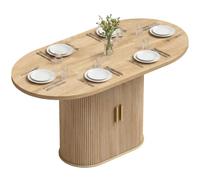 HOMCOM Mesa de Comedor Ovalada, Mesa de Cocina para 6 Personas con Tablero Grueso, Puertas Correderas Tipo Persiana, 6 Compartimentos, Estilo Farmhouse, para Sala de Estar, 140x70x75 cm, Roble