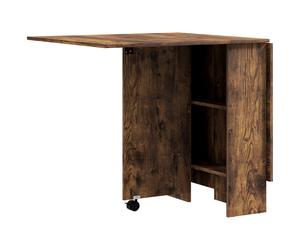 HOMCOM Mesa de comedor plegable abatible para 6 personas con 2 estantes abiertos y ruedas con freno, Marrón Aosom España