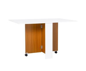 HOMCOM Mesa de Comedor Plegable con Ruedas Mesa Auxiliar Multifuncional con 2 Alas Abatibles 120x80x73 cm Blanco y Teca Aosom España