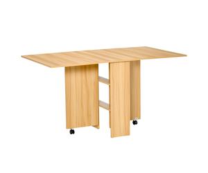 HOMCOM Mesa de Comedor Plegable con Ruedas Mesa Auxiliar Multifuncional con Alas Abatibles y Estantes 140x80x74cm Madera Aosom España