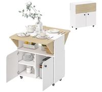 HOMCOM Mesa de comedor plegable con ruedas, mesa de cocina para 4 personas con 2 tapas, estante y armario para espacios pequeños, comedor, 70 x 83 x 75 cm, color blanco