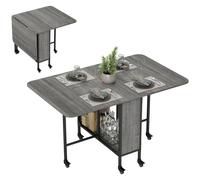 HOMCOM Mesa de comedor plegable con ruedas, mesa de cocina para 6 personas con 2 taburetes y estante integrado, para espacios pequeños, comedor, 130x80x74 cm, Gris