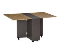 HOMCOM Mesa de comedor plegable con ruedas y almacenamiento 2 cajones y 1 armario 76x140x74 cm Aosom España