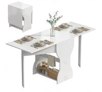 HOMCOM Mesa de comedor plegable de 160 cm, consola con estante portaobjetos para espacios reducidos, mesa moderna que ahorra espacio para 4 personas, blanca