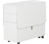 HOMCOM Mesa de Comedor Plegable Mesa Abatible para Cocina con 1 Armario 2 Cajones 6 Ruedas y Alas Abatibles Estilo Moderno Carga 60 kg 120x80x75 cm Blanco