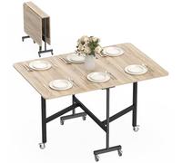 HOMCOM Mesa de Comedor Plegable, Mesa de Cocina abatible con Ruedas con Freno para 4-6 Personas, Escritorio Plegable con Estructura de Acero, para salón, 120 x 80 x 73 cm, Roble