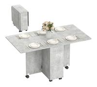 HOMCOM Mesa de comedor plegable, mesa de cocina abatible con ruedas con freno para 6 personas, escritorio plegable con 2 cajones, 2 puertas y armario, para salón, 140 x 76 x 74 cm, gris cemento