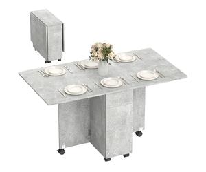 HOMCOM Mesa de Comedor Plegable, Mesa de Cocina abatible con Ruedas con Freno para 6 Personas, Escritorio Plegable con 2 cajones, 2 Puertas y Armario, para salón, 140 x 76 x 74 cm, Gris Cemento