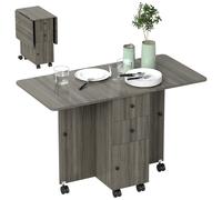 HOMCOM - Mesa de Cocina Plegable, Mesa de Comedor Plegable, 2 bandejas Plegables con 2 cajones, 1 Armario y 1 Estante de Almacenamiento, 120 x 60 x 76,5 cm, Color Gris Oscuro