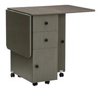 HOMCOM Mesa de Comedor Plegable, Mesa de Cocina Plegable con Ruedas con Freno para 6 Personas, Escritorio con 2 Cajones y Armario, para Salón, Oficina, 120x60x76,5 cm, Gris