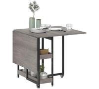 HOMCOM Mesa de Comedor Plegable, Mesa de Cocina Plegable con Ruedas para 4 Personas, Escritorio Plegable que Ahorra Espacio con 2 Estantes Abiertos, Ideal para Salón, Oficina, 133,4x80x75 cm, Gris