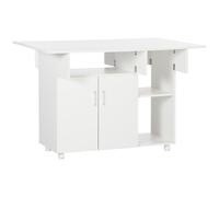 HOMCOM Mesa de comedor plegable mesa plegable con ruedas con compartimentos armario estante 115x73x76 cm Blanco Aosom España