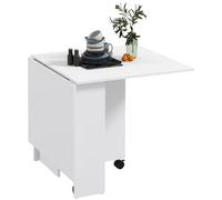 HOMCOM Mesa de Comedor Plegable, Mesa Plegable para 4-6 Personas, Moderna Mesa de Cocina Que Ahorra Espacio con 2 Estantes y 2 Ruedas, Madera, 140x80x74 cm, Blanco